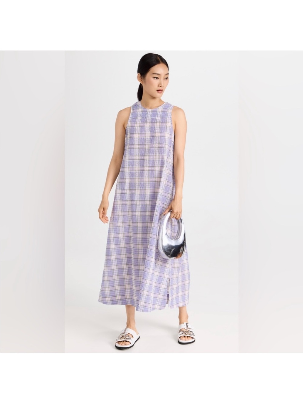 Ganni Lavender Plaid Sleeveless Maxi Dress